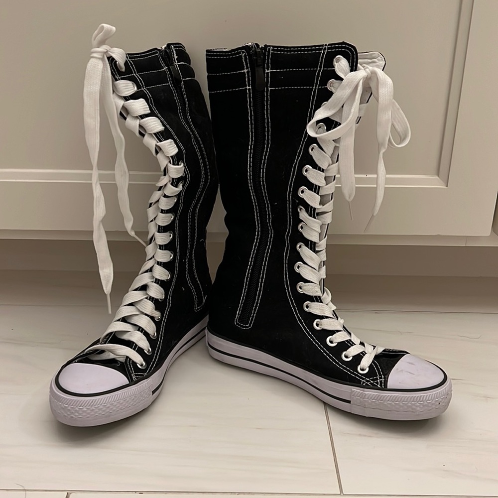 Zip up lace up mid calf sneakers size 6